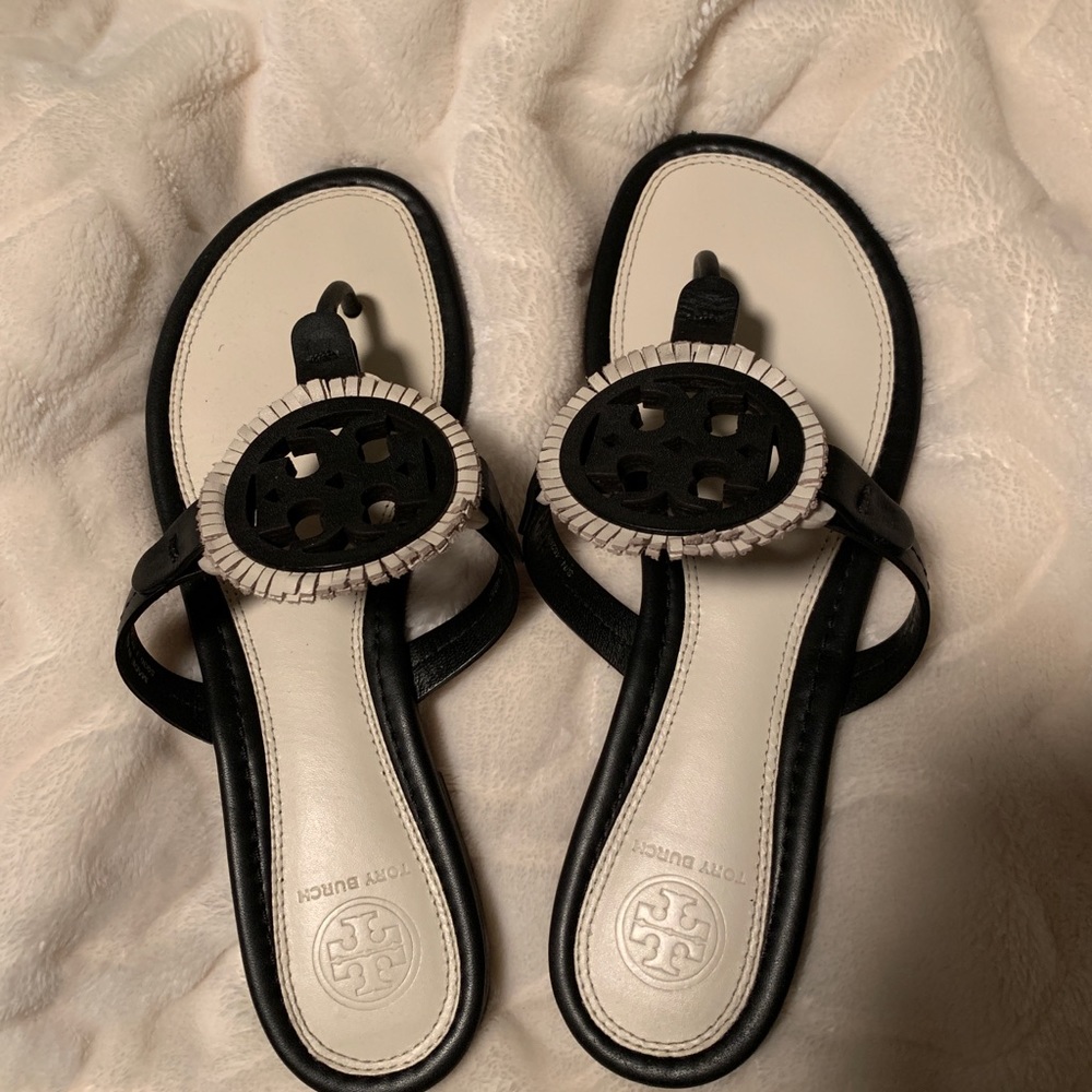 Tory Burch White & Black Miller Sandals